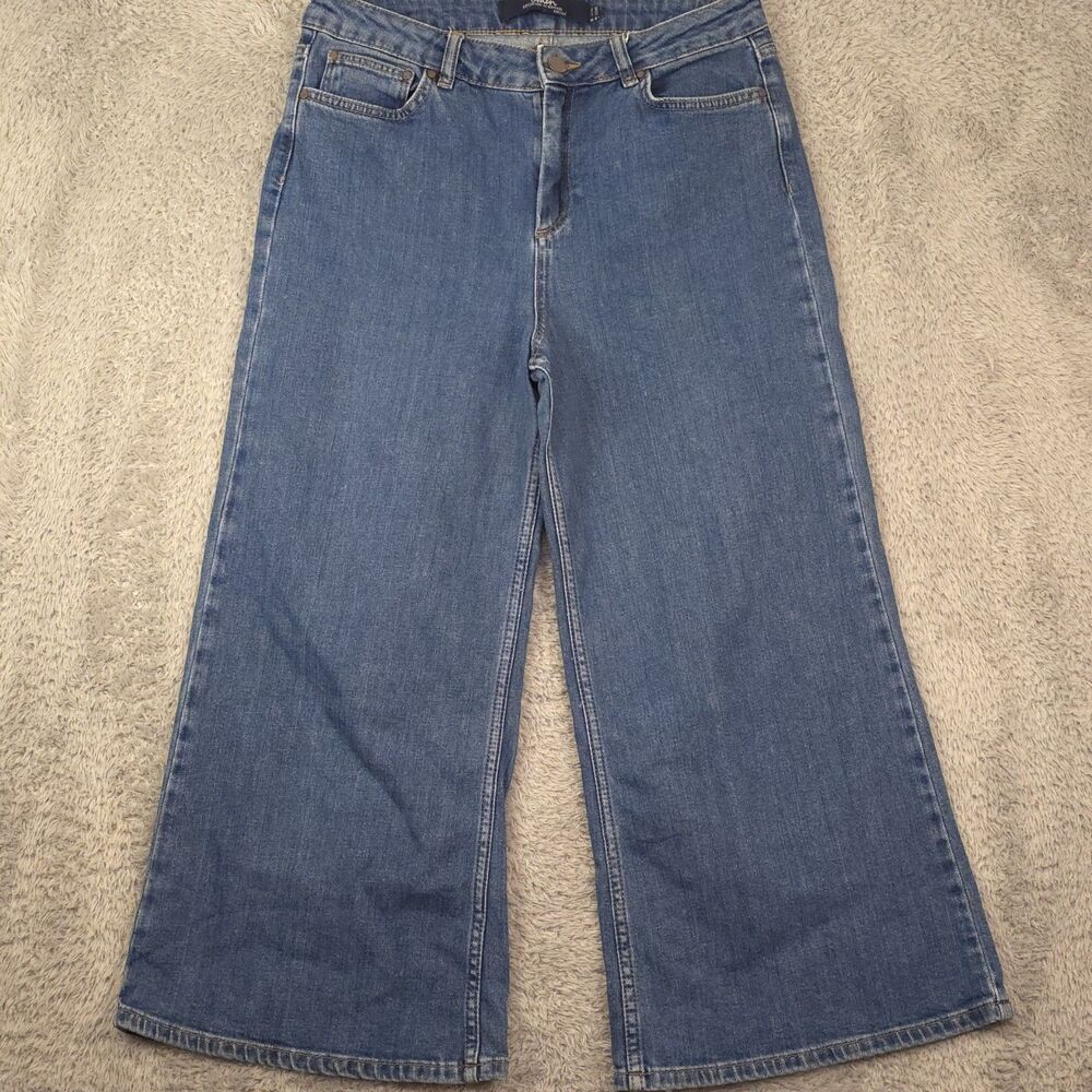 BODEN The York Cropped Jean Extra Wide Leg Denim Size 8R Medium Wash